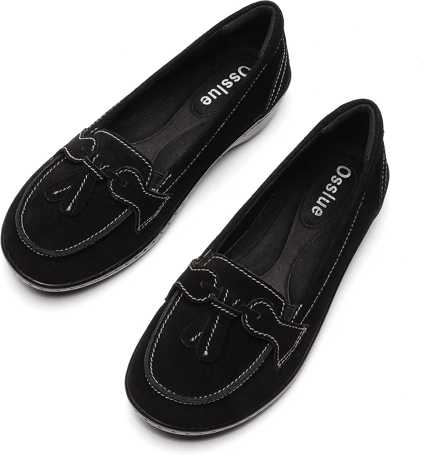 Osslue Women's Classic Microsuede Leather Penny Loafers Retro Ladies Moccasins Driving Mocs Fashion Tassel Boat Shoes Comfort Slip-On Casual Walking Flats