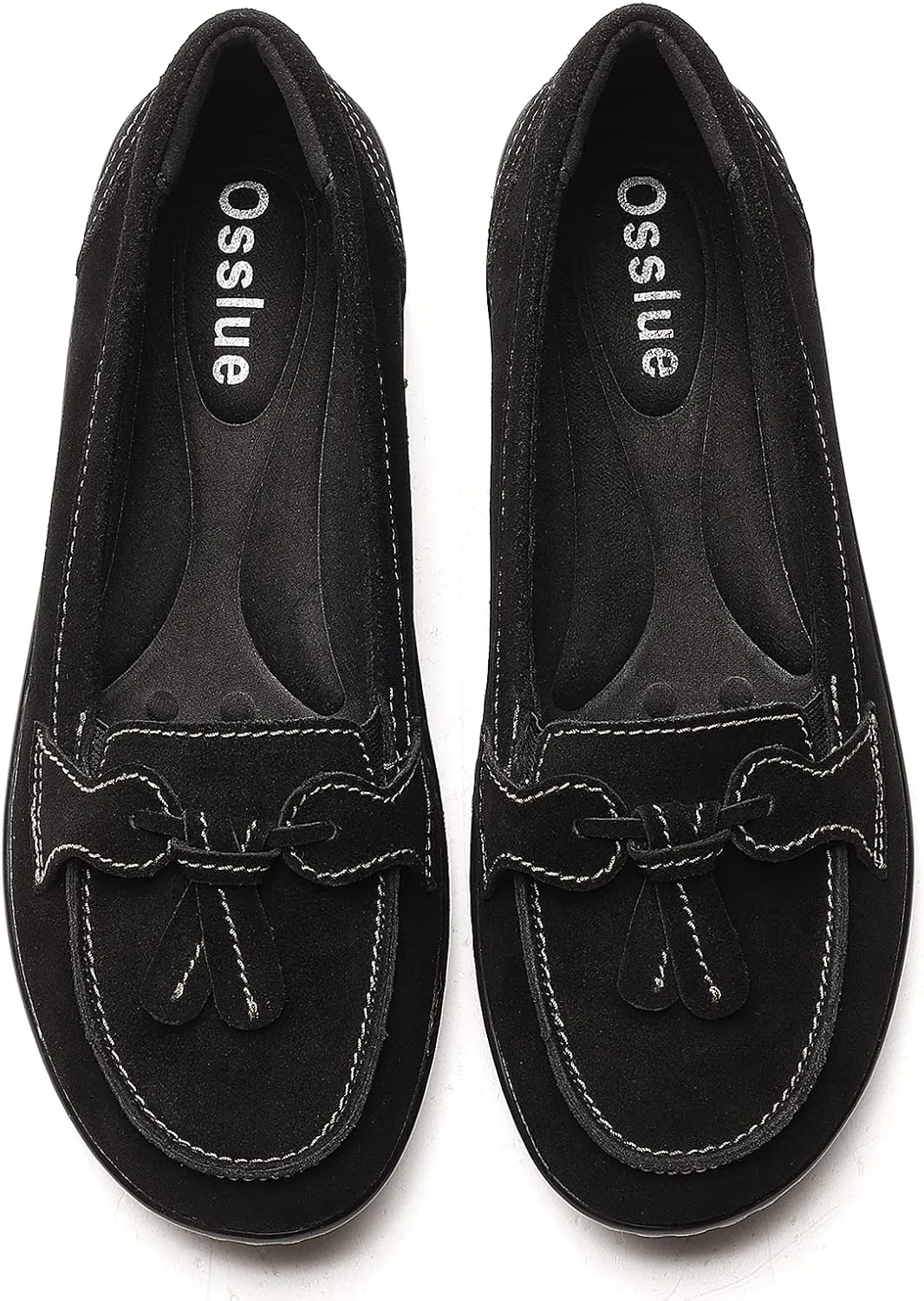 Osslue Women's Classic Microsuede Leather Penny Loafers Retro Ladies Moccasins Driving Mocs Fashion Tassel Boat Shoes Comfort Slip-On Casual Walking Flats