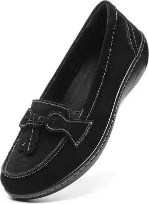 Osslue Women's Classic Microsuede Leather Penny Loafers Retro Ladies Moccasins Driving Mocs Fashion Tassel Boat Shoes Comfort Slip-On Casual Walking Flats