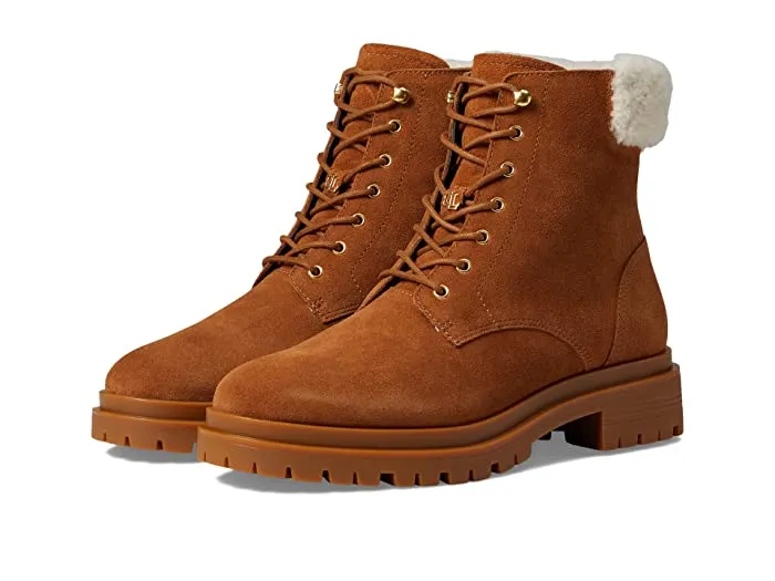 RALPH LAUREN - Suede Shearling Combat & Lace-up Boots