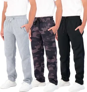 Real Essentials 3 Pack: Boys' Tech Fleece Open Bottom Sweatpants with Pockets