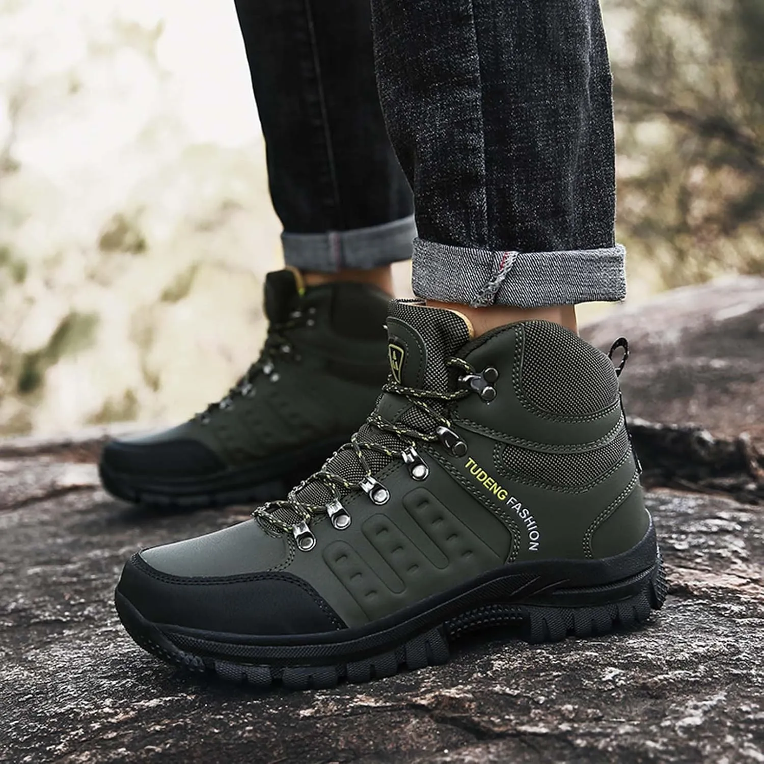 Renyqatt Men's Hiking Shoes Lightweight Anti Slip Outdoor Ankle Boots Breathable Hike Trekking Walking Shoes