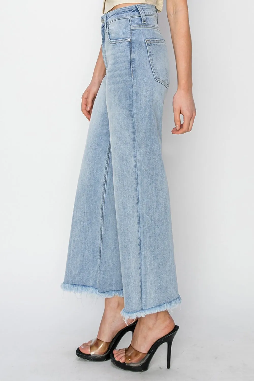 RISEN High Rise Crop | Wide Fray Hem Jeans | Rubies   Lace