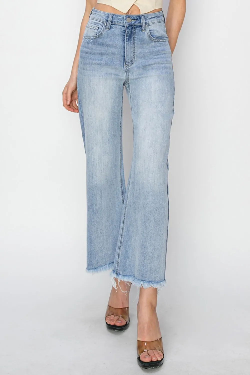 RISEN High Rise Crop | Wide Fray Hem Jeans | Rubies   Lace