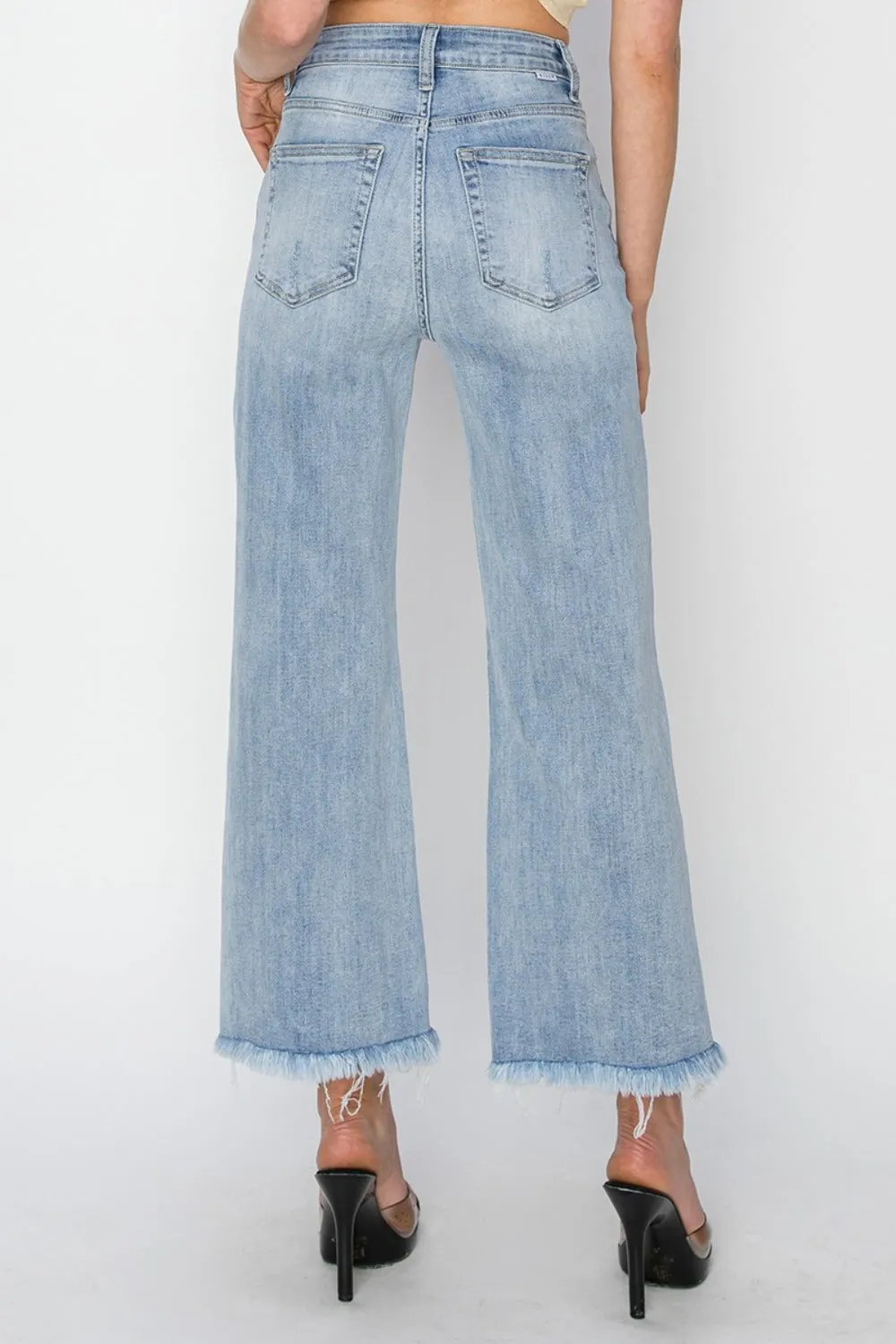 RISEN High Rise Crop | Wide Fray Hem Jeans | Rubies   Lace