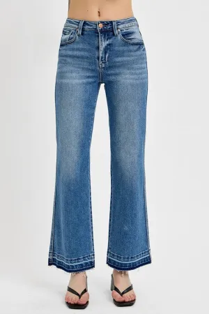 RISEN Medium Washed Raw Hem Ankle Bootcut Jeans