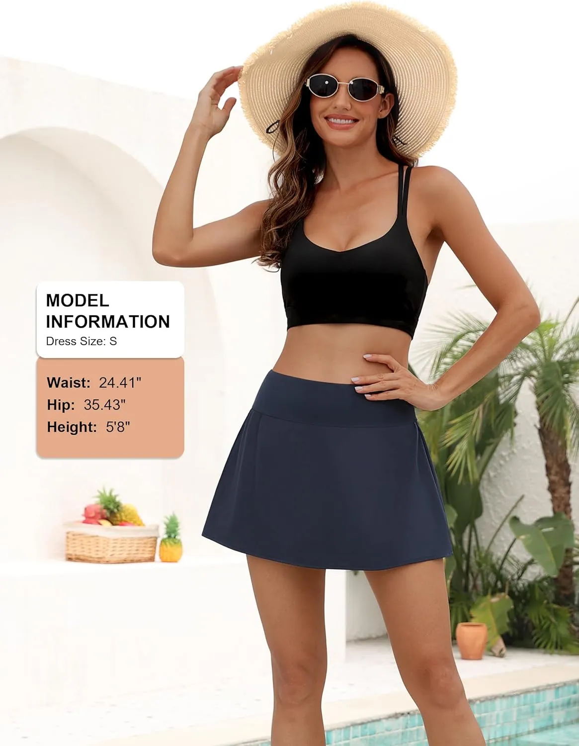 Rocorose Women's Swim Skirt High Waisted Tummy Control Flowy Bathing Suit Bottom with Pockets