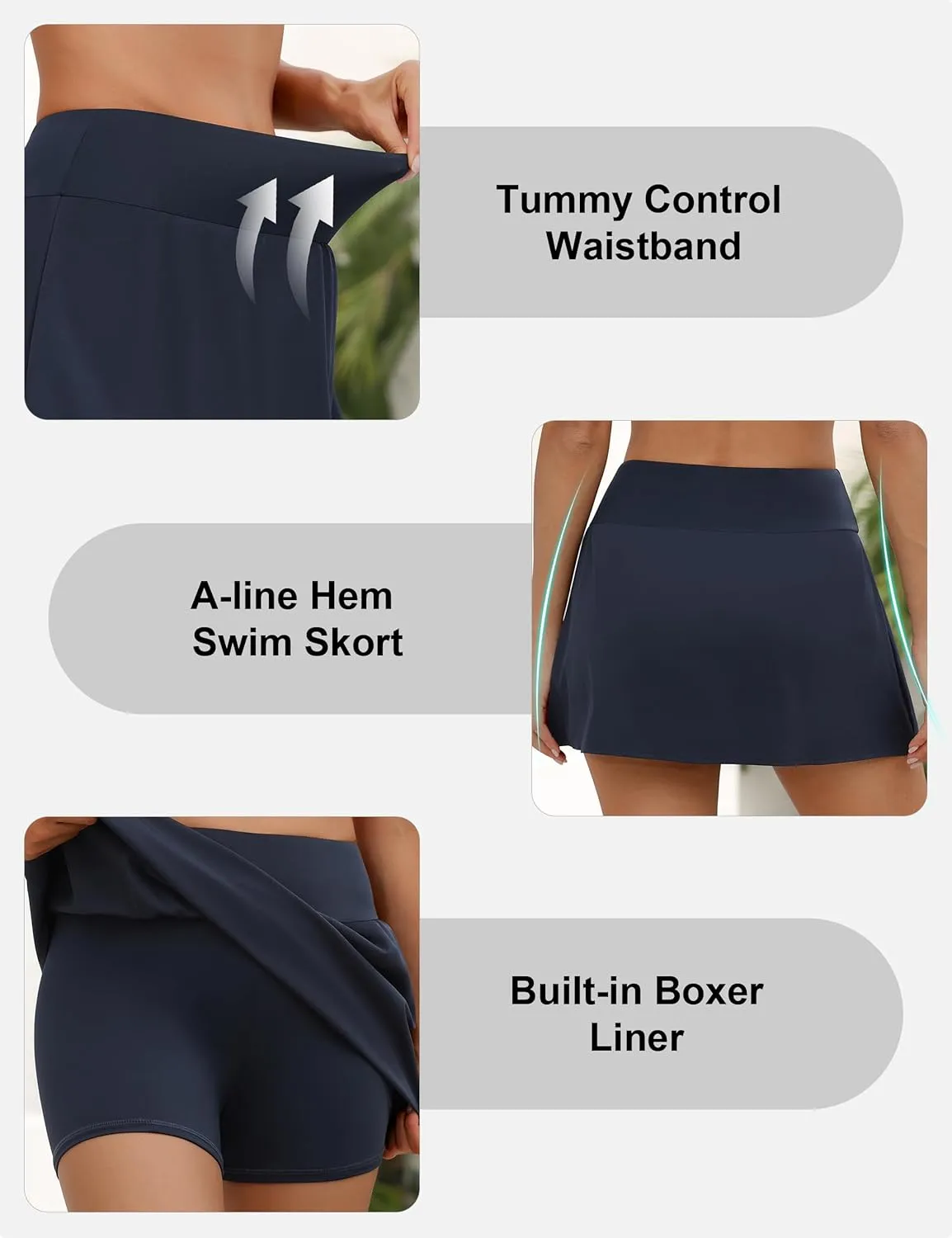 Rocorose Women's Swim Skirt High Waisted Tummy Control Flowy Bathing Suit Bottom with Pockets