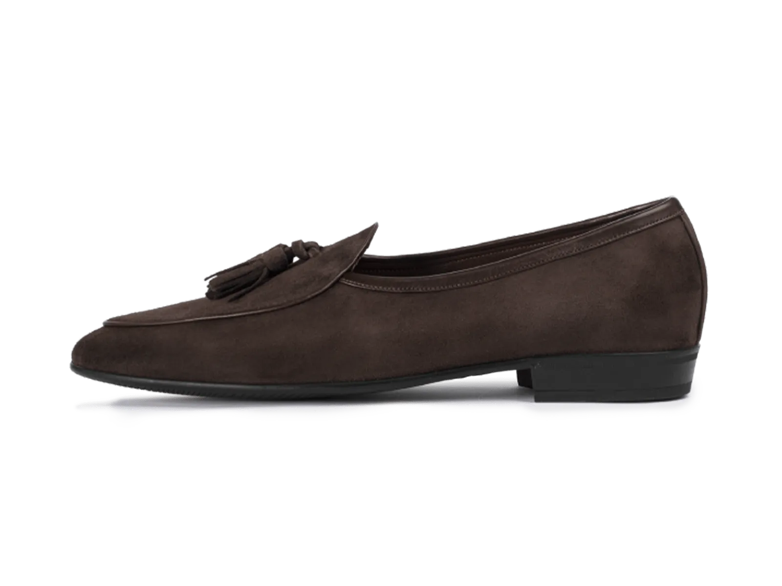 Sagan Classic Tassel Loafers in Lusitanias Dark Brown Asteria Suede with Rubber Sole