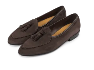 Sagan Classic Tassel Loafers in Lusitanias Dark Brown Asteria Suede with Rubber Sole