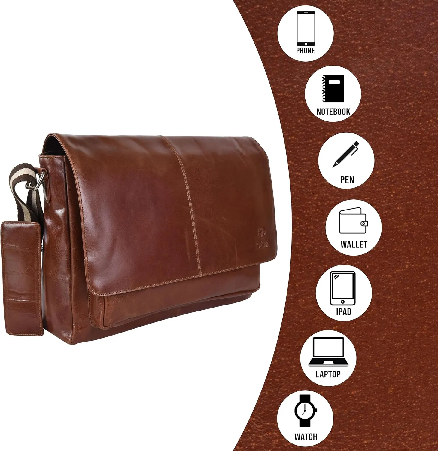 SERGA Real Leather Messenger Laptop Bag for Men & Women LEGACY