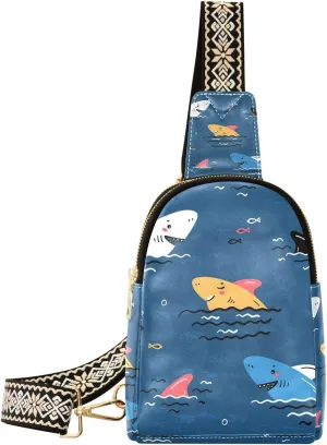 Shark Small Sling Bag for Women,Leather Fanny Pack,Crossbody Waist Bag With Adjustable Guitar Strap