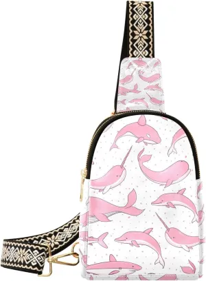 Shark Small Sling Bag for Women,Leather Fanny Pack,Crossbody Waist Bag With Adjustable Guitar Strap