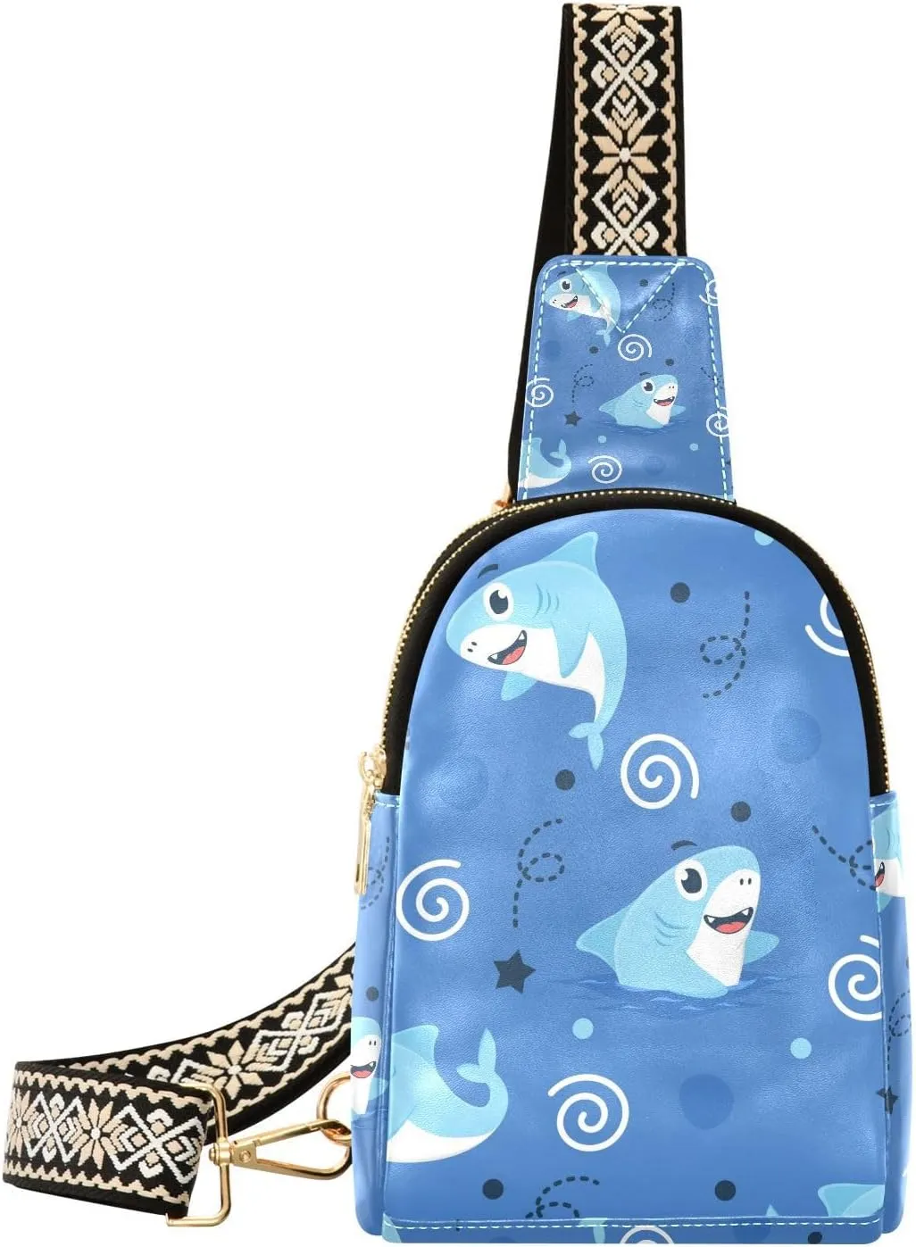 Shark Small Sling Bag for Women,Leather Fanny Pack,Crossbody Waist Bag With Adjustable Guitar Strap
