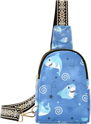 Shark Small Sling Bag for Women,Leather Fanny Pack,Crossbody Waist Bag With Adjustable Guitar Strap