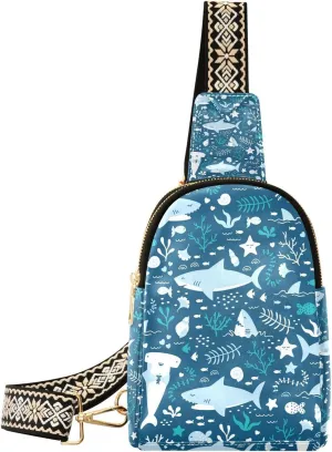Shark Small Sling Bag for Women,Leather Fanny Pack,Crossbody Waist Bag With Adjustable Guitar Strap