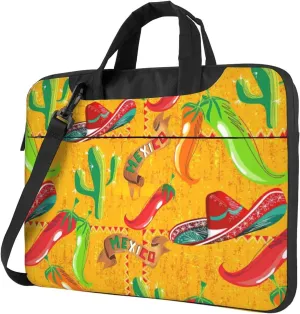 Slim Laptop Shoulder Bag Briefcase Notebook Handbag Computer Carrying Case Cactus Hat and Chili Pepper Print 15.6in