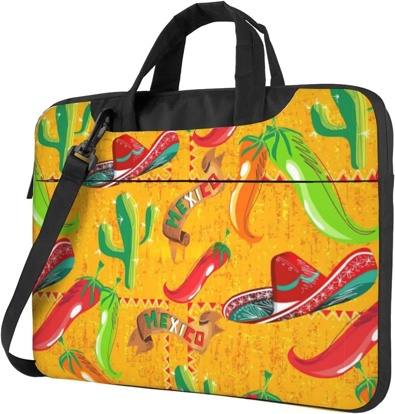 Slim Laptop Shoulder Bag Briefcase Notebook Handbag Computer Carrying Case Cactus Hat and Chili Pepper Print 15.6in