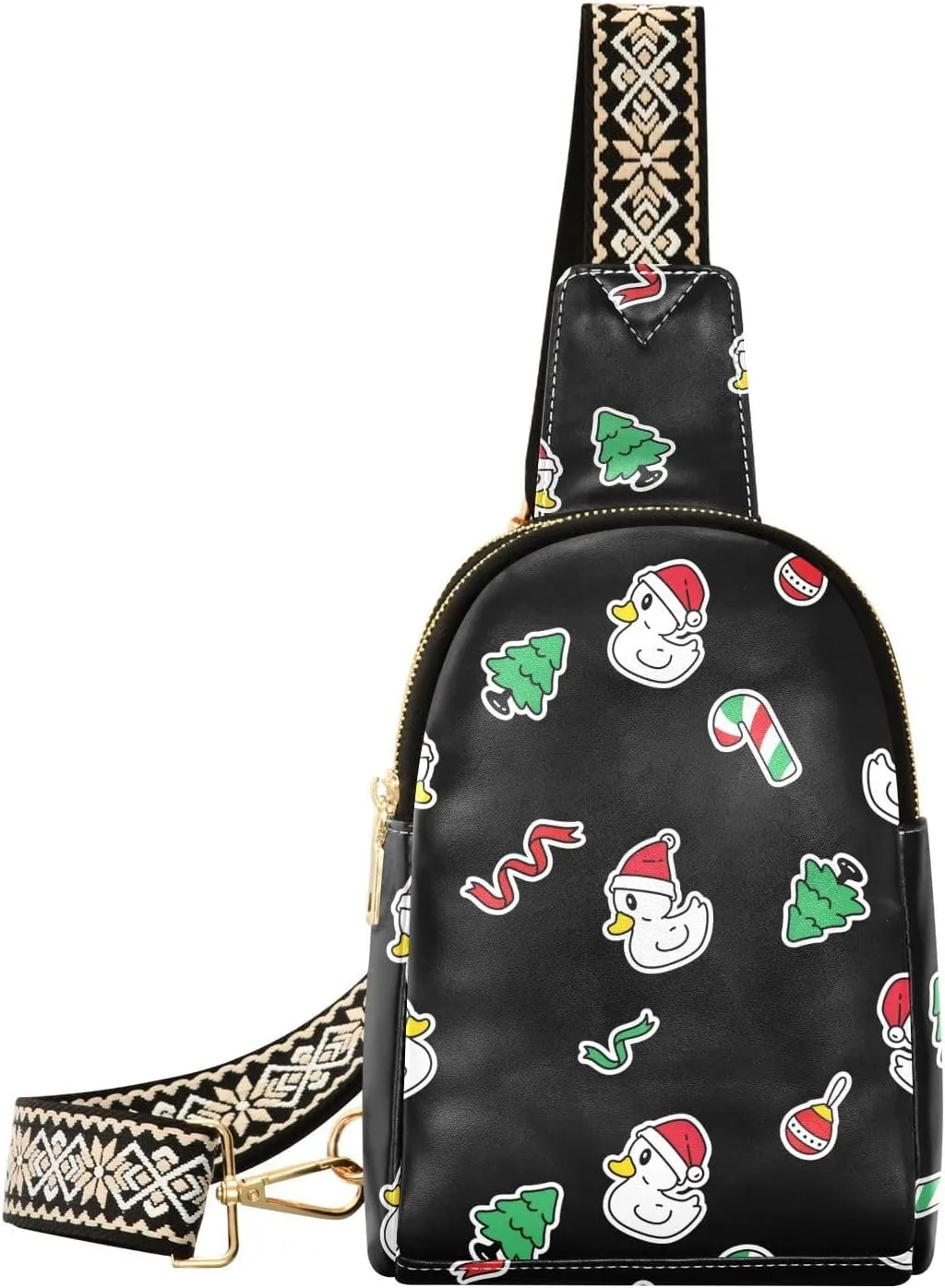 Small Sling Bag Fanny Packs Crossbody Bags for Women Santa Claus Hat Duck Leather Fashion Chest Bag Belt Bag for Women for Travel Sports Running Hiking
