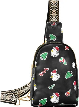 Small Sling Bag Fanny Packs Crossbody Bags for Women Santa Claus Hat Duck Leather Fashion Chest Bag Belt Bag for Women for Travel Sports Running Hiking
