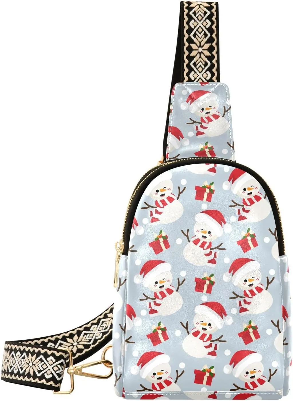 Small Sling Bag Fanny Packs Crossbody Bags for Women Snowman Wear Santa Hat Leather Fashion Chest Bag Belt Bag for Women for Travel Sports Running Hiking