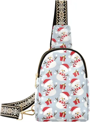 Small Sling Bag Fanny Packs Crossbody Bags for Women Snowman Wear Santa Hat Leather Fashion Chest Bag Belt Bag for Women for Travel Sports Running Hiking