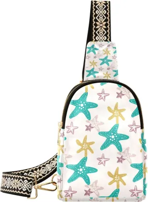 Starfish Small Sling Bag for Women,Leather Fanny Pack,Crossbody Waist Bag With Adjustable Guitar Strap