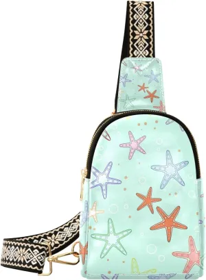 Starfish Small Sling Bag for Women,Leather Fanny Pack,Crossbody Waist Bag With Adjustable Guitar Strap