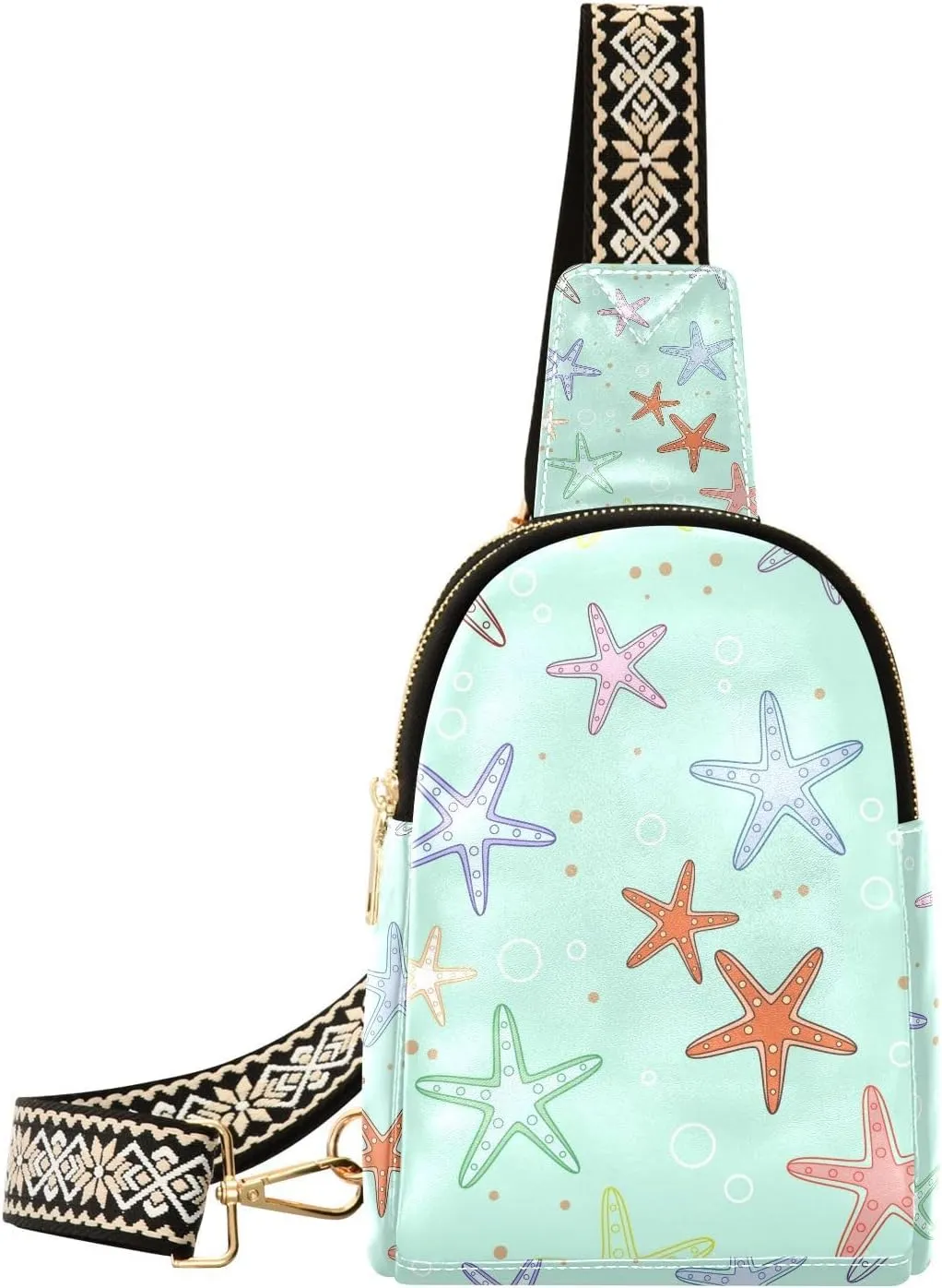 Starfish Small Sling Bag for Women,Leather Fanny Pack,Crossbody Waist Bag With Adjustable Guitar Strap