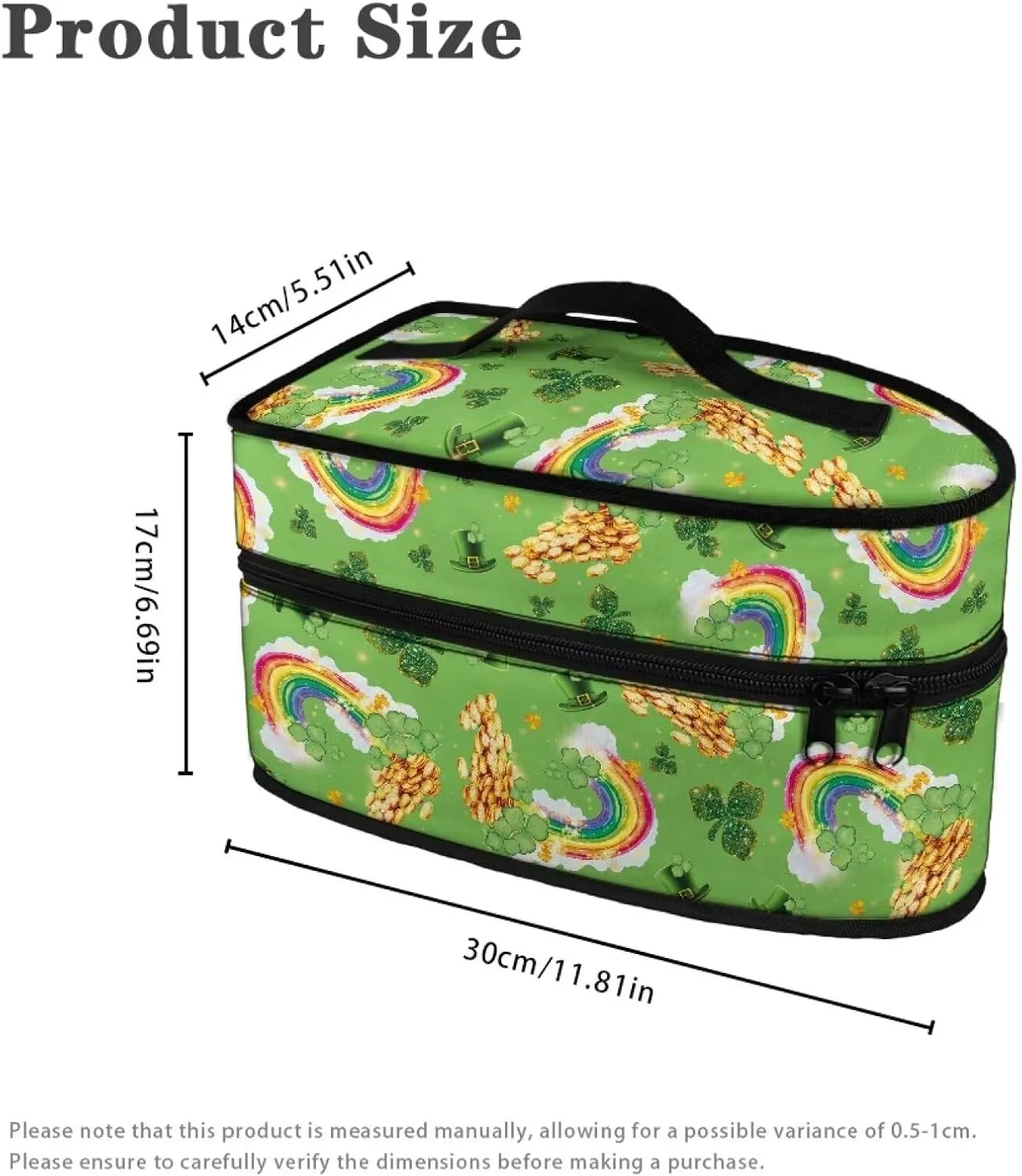 St.Patrick's Day Gold Rainbow Shamrock Leprechaun Hat Print Portable Steam Iron Bag Travel Iron Organizer with Zipper Lightweight Garment Steamer Case for Travel Case Only