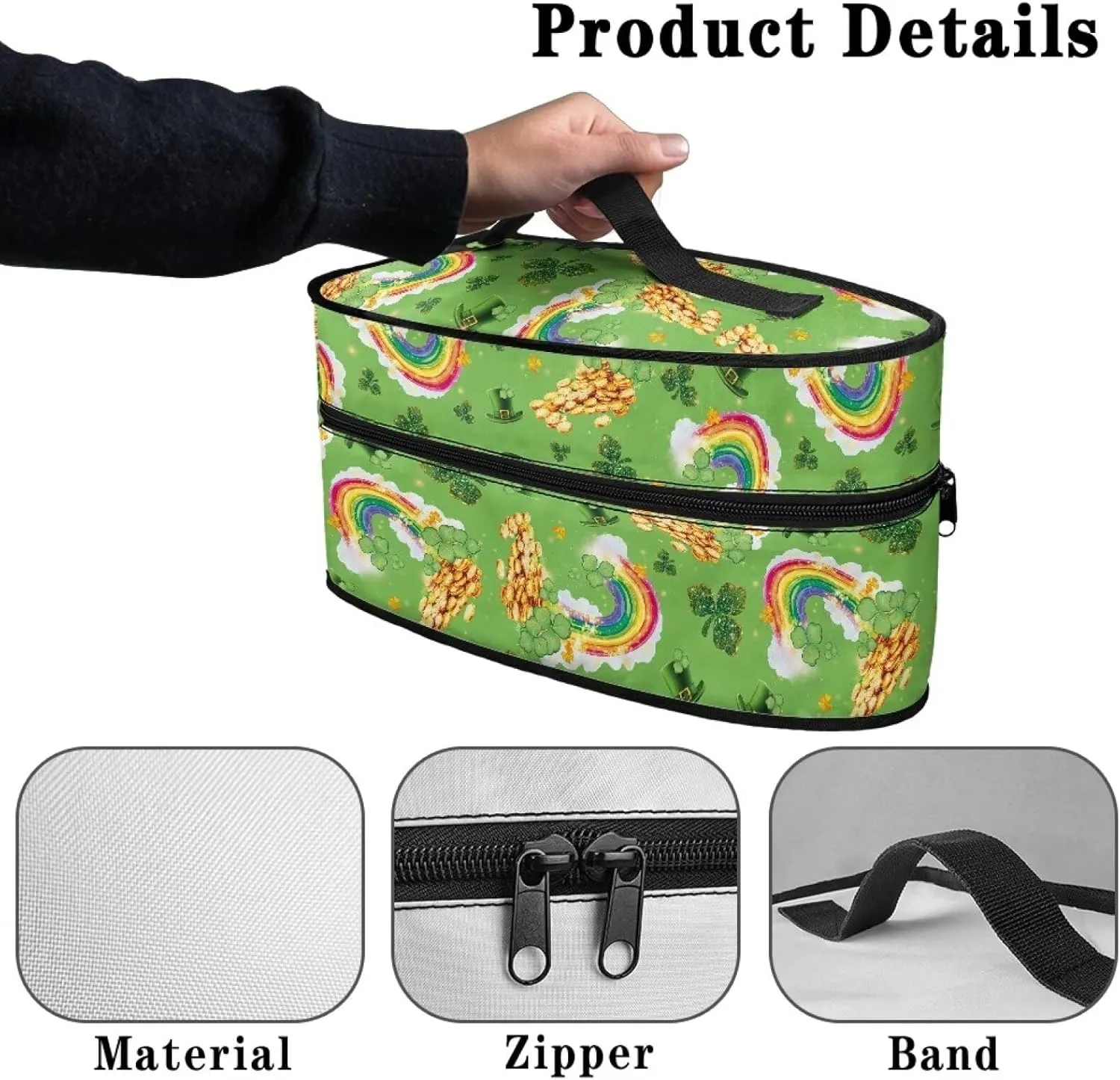 St.Patrick's Day Gold Rainbow Shamrock Leprechaun Hat Print Portable Steam Iron Bag Travel Iron Organizer with Zipper Lightweight Garment Steamer Case for Travel Case Only