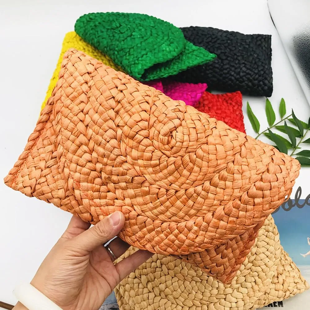 Straw Clutch Purses for Women, Boho Casual Summer Evening Straw Clutch Bag Woven Summer Beach Bag