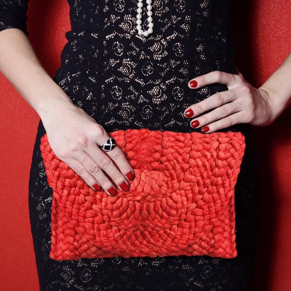 Straw Clutch Purses for Women, Boho Casual Summer Evening Straw Clutch Bag Woven Summer Beach Bag