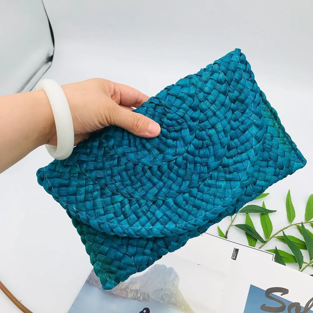 Straw Clutch Purses for Women, Boho Casual Summer Evening Straw Clutch Bag Woven Summer Beach Bag