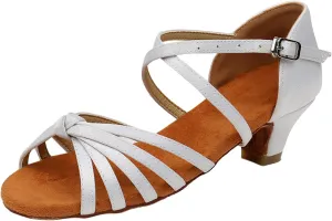 Summer Sandals for Womens Lace Up Latin Dance High Heels Shoes Heeled Ballroom Salsa Tango Party Sequin Dance (White, 8)