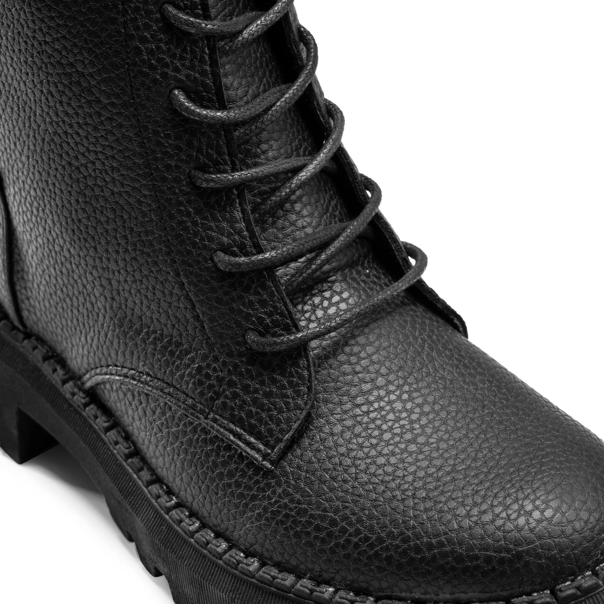 Textured Leather Combat Boot -Black
