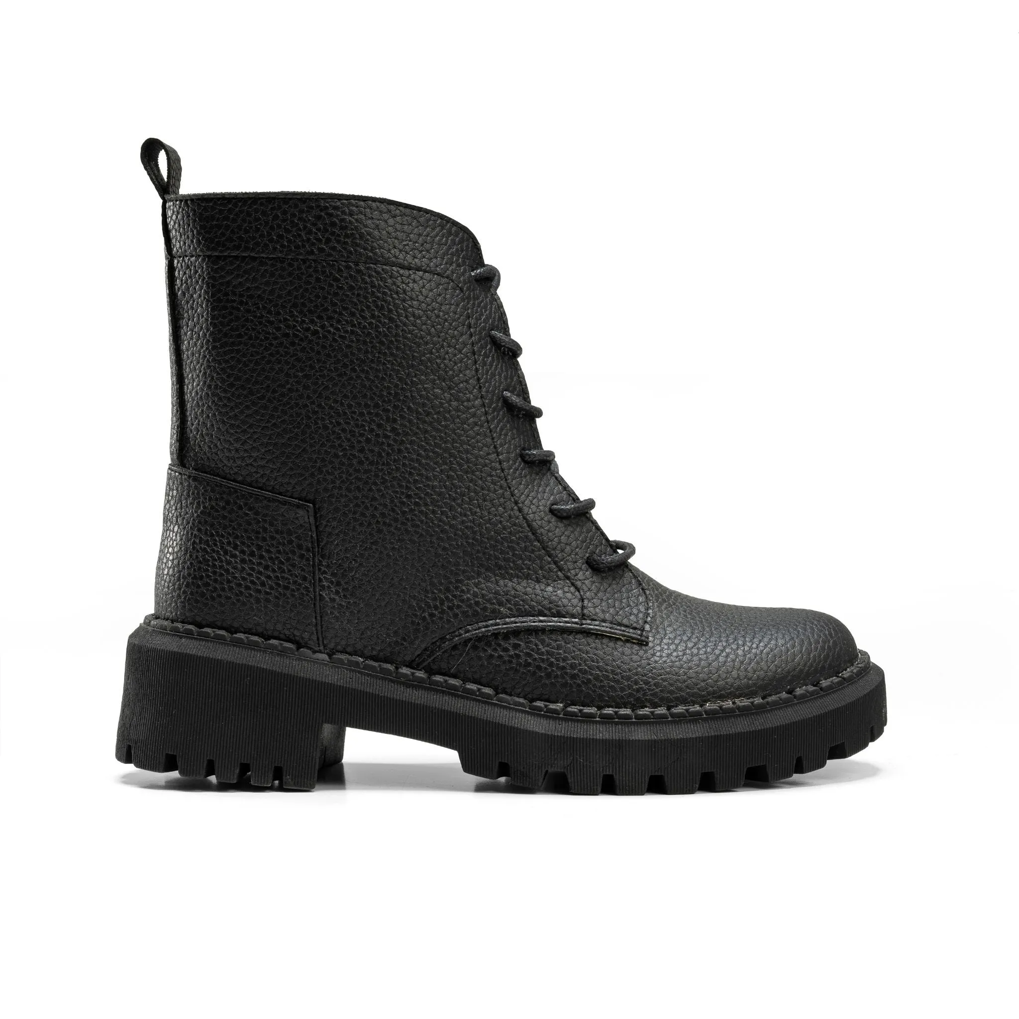 Textured Leather Combat Boot -Black