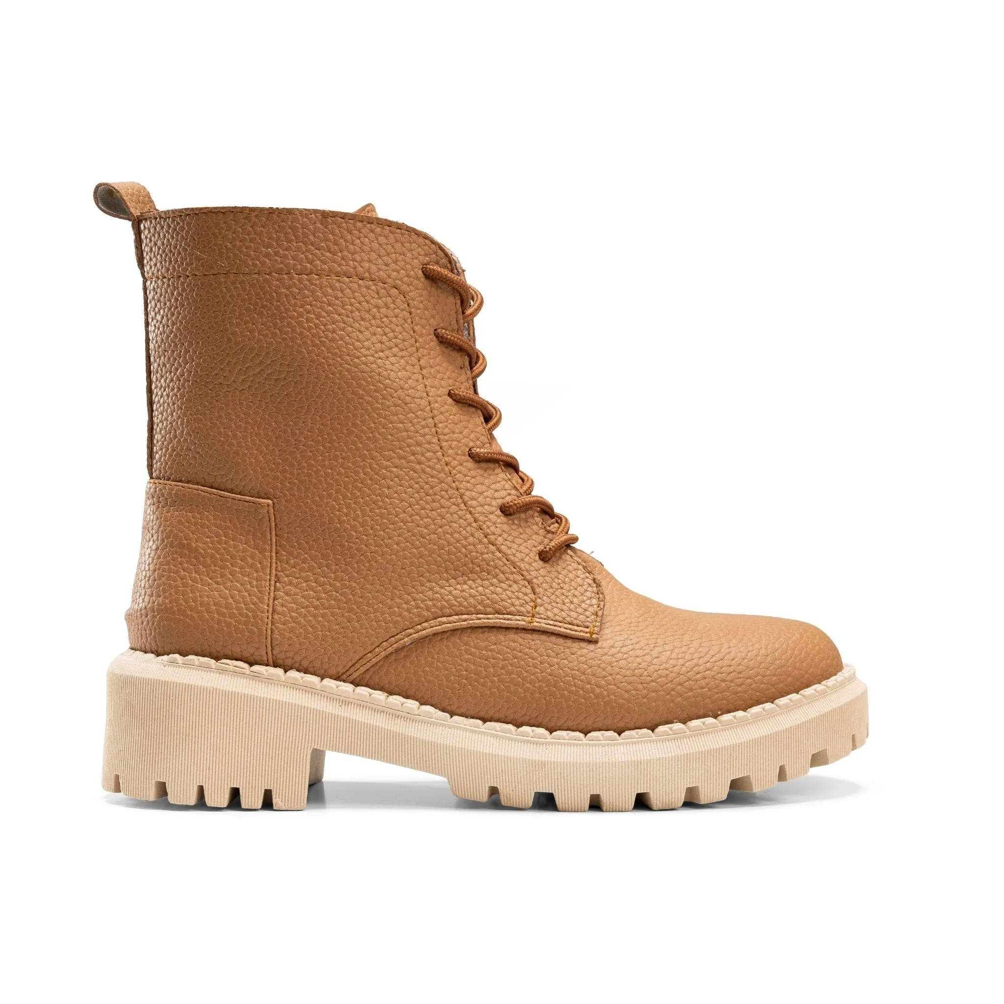 Textured Leather Combat Boot - Camel