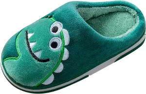 Toddler Boys Girls Dinosaur House Slippers with Fleece Lining Cozy Household Shoes Non-Slip Fuzzy Kids Shoes