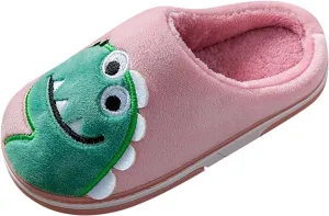 Toddler Boys Girls Dinosaur House Slippers with Fleece Lining Cozy Household Shoes Non-Slip Fuzzy Kids Shoes