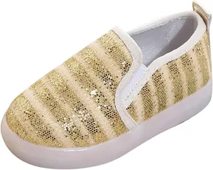 Toddler Girls Canvas Shoes Glitter Slip On Sneakers Light Up Shoes Casual Loafers for Infant Toddler Tennis Shoes