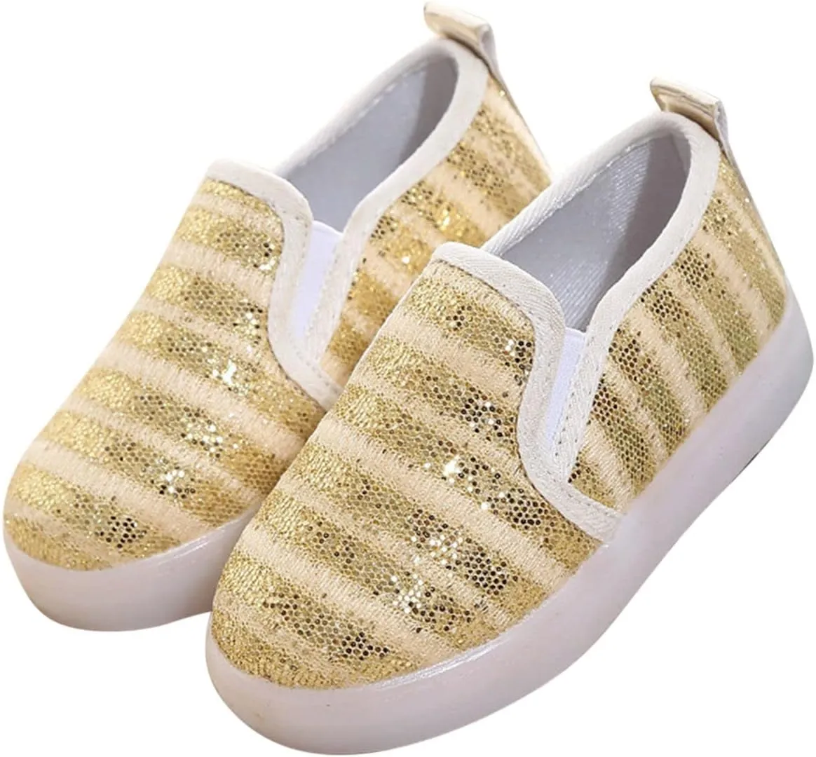 Toddler Girls Canvas Shoes Glitter Slip On Sneakers Light Up Shoes Casual Loafers for Infant Toddler Tennis Shoes