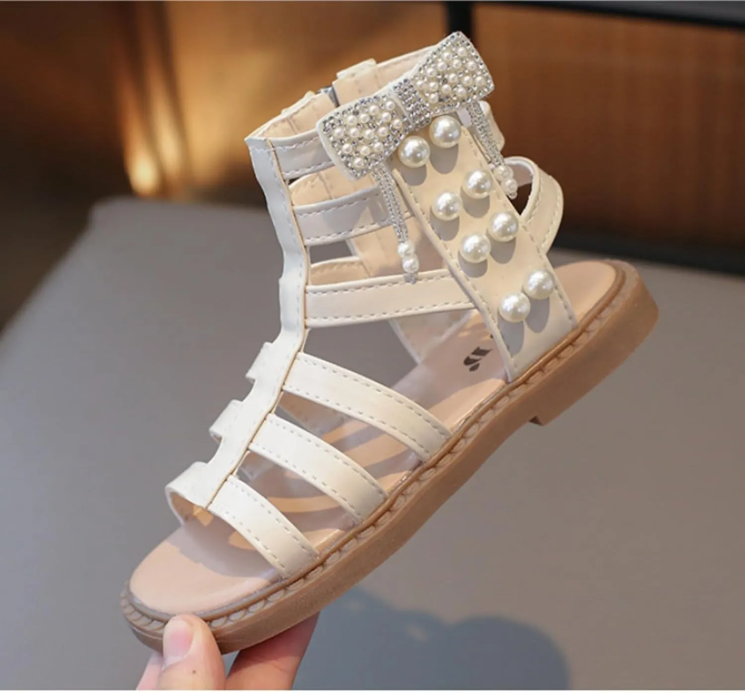 Toddler Girls Sandals Gladiato?? Shoe Side Zipper Non Slip Summer Beach Shoes Outdoor Princess Dress Flat Fashion