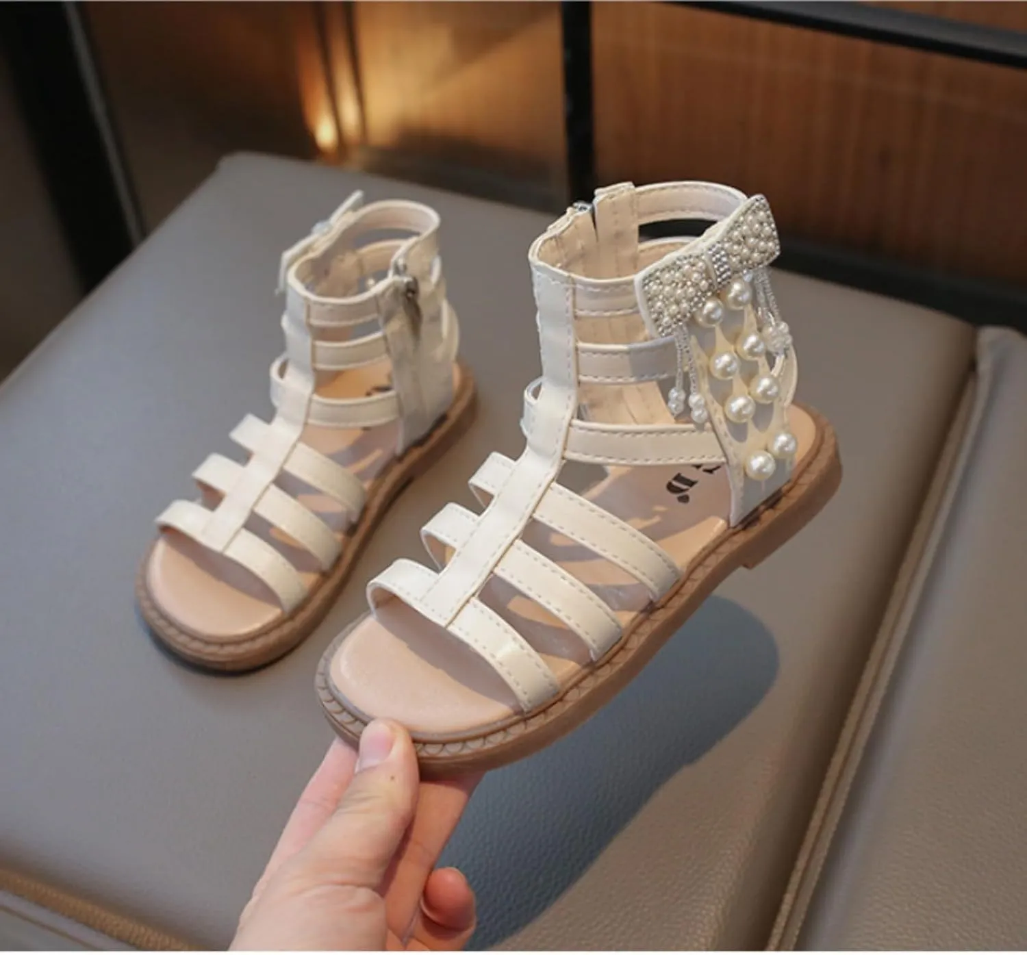 Toddler Girls Sandals Gladiato?? Shoe Side Zipper Non Slip Summer Beach Shoes Outdoor Princess Dress Flat Fashion