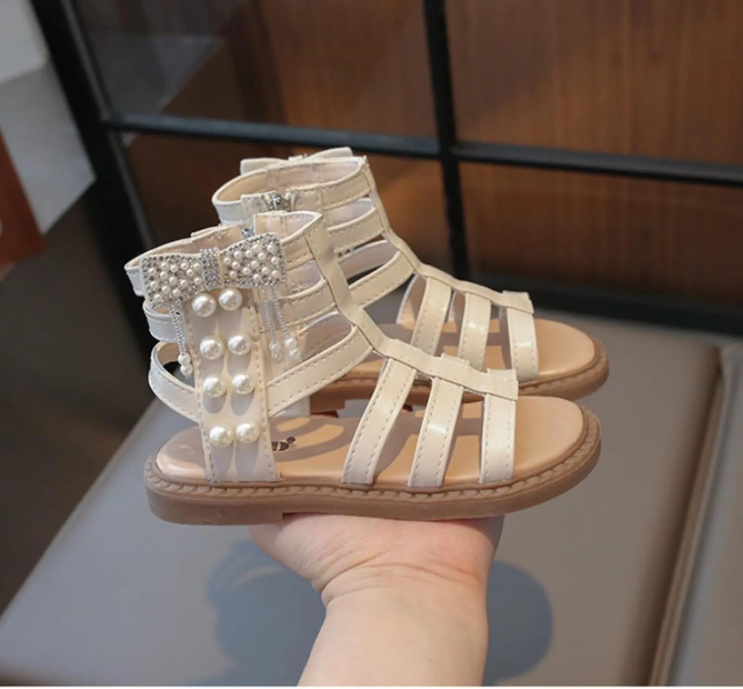 Toddler Girls Sandals Gladiato?? Shoe Side Zipper Non Slip Summer Beach Shoes Outdoor Princess Dress Flat Fashion