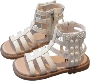 Toddler Girls Sandals Gladiato?? Shoe Side Zipper Non Slip Summer Beach Shoes Outdoor Princess Dress Flat Fashion