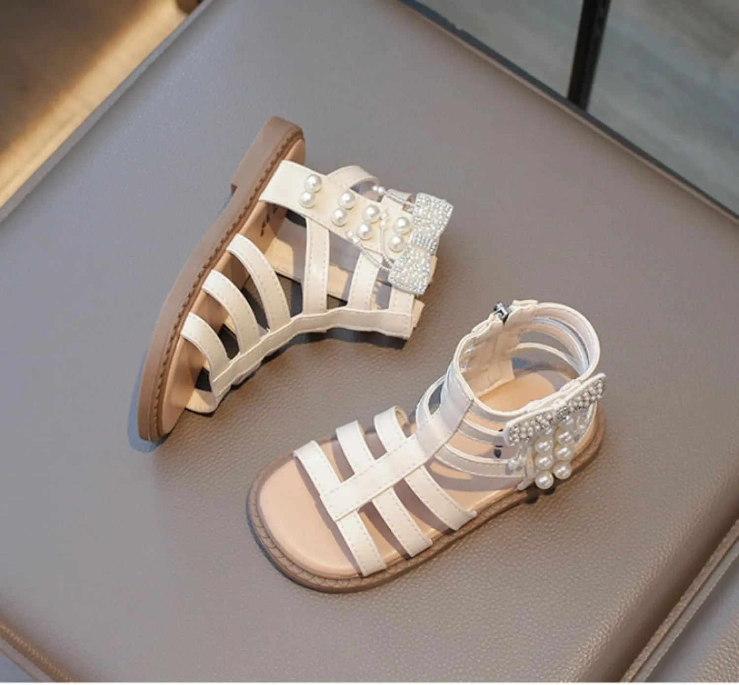Toddler Girls Sandals Gladiato?? Shoe Side Zipper Non Slip Summer Beach Shoes Outdoor Princess Dress Flat Fashion