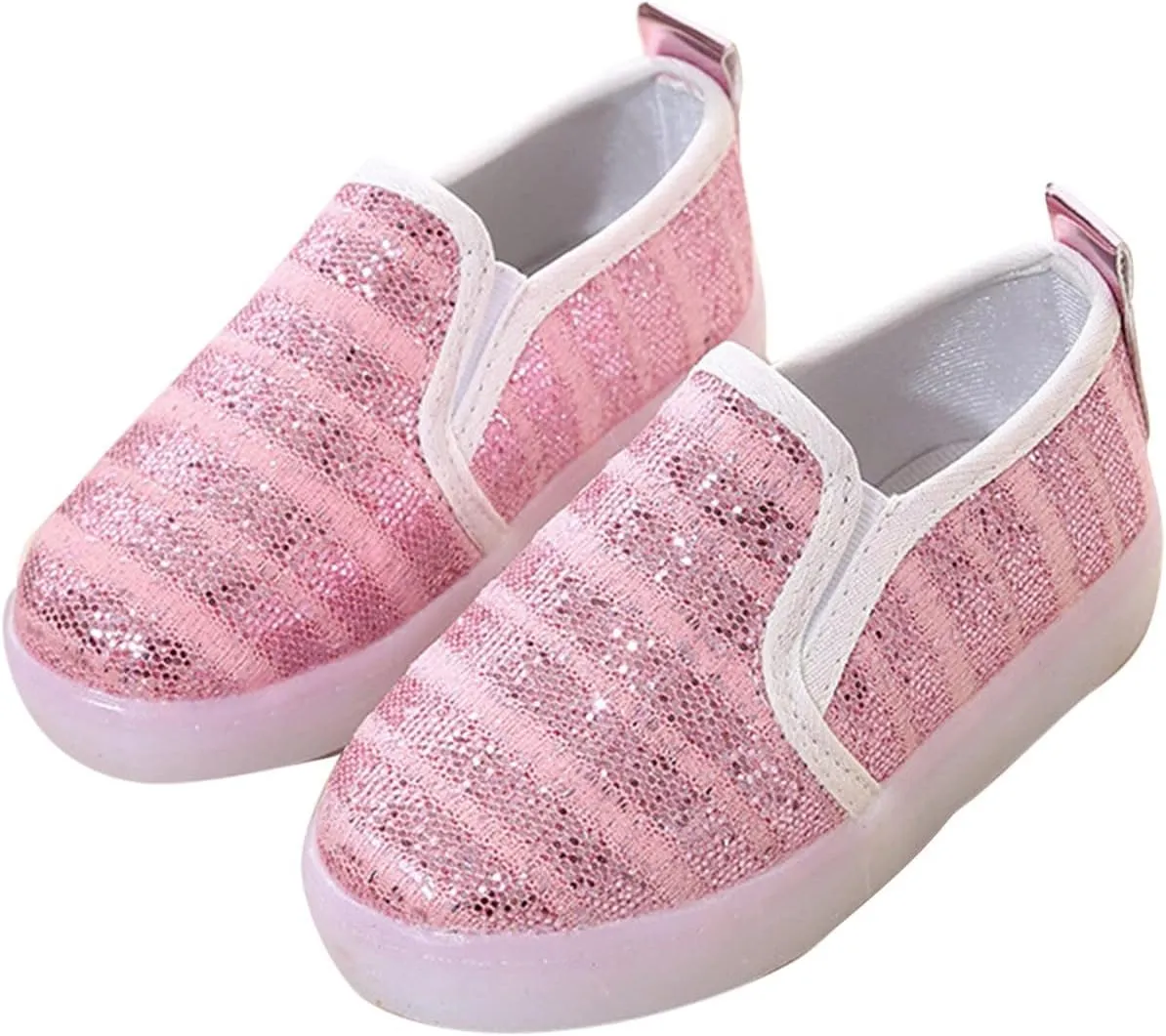 Toddler Light Up Shoes Kids Slip On Canvas Sneakers Walking Shoes Dress Glitter Sequins Shoes for Girls Loafers