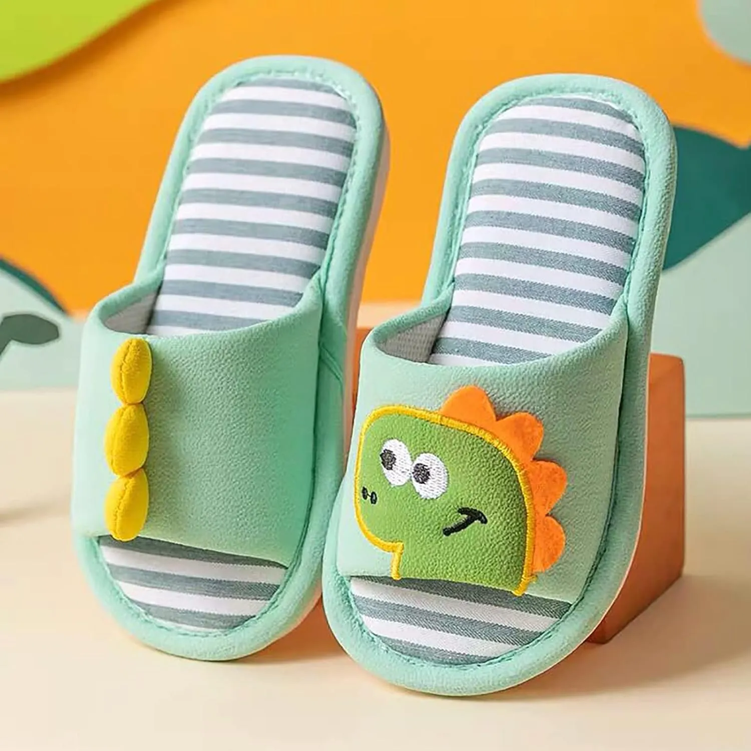 Toddler Shoes Girls Open Toe Home Slippers Cute Dinosaur House Slippers Kids Cotton Lined Winter Shoes Boys