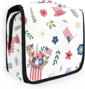 Toiletry Bag Travel Bag with Hanging Hook, Simple Top Hat Flags Water-resistant Makeup Cosmetic Bag Travel Organizer for Accessories Shampoo Toiletries Trips Camping Bathroom